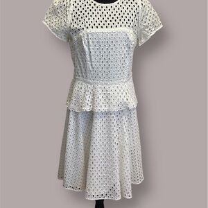 Banana Republic Coastal Cowgirl White Eyelet Peplum Dress Size 10